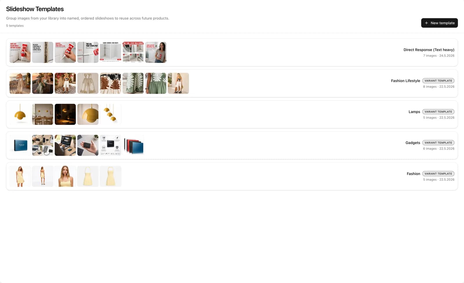 Per-category slideshow templates in CopyHero